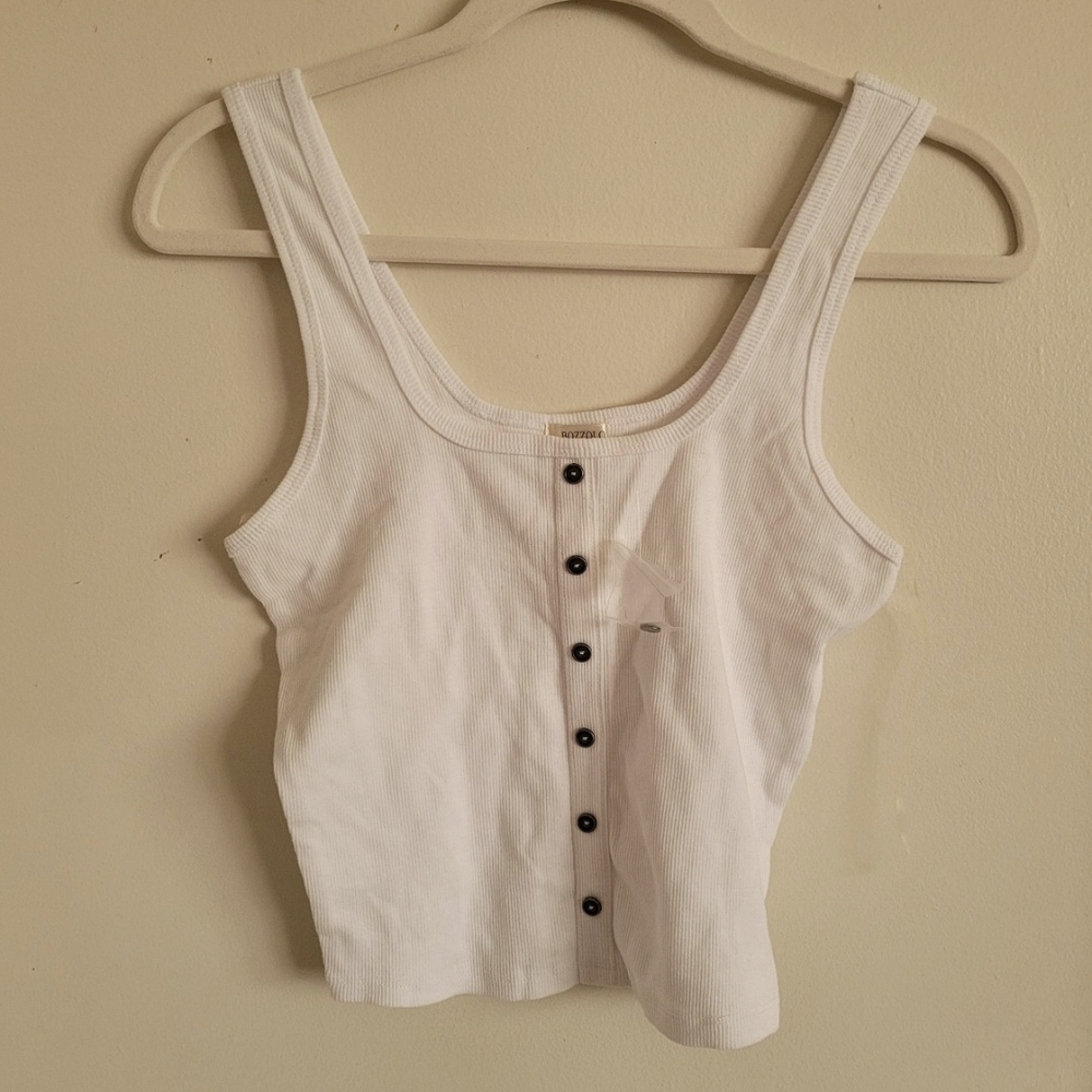 Bozzolo White Button-Down Ribbed Tank Top